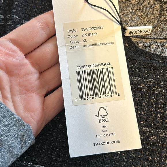 NWT THAKOON Lace Jacquard Mini Crewneck Sweater Black XL - Picture 4 of 9